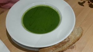 Asperagus and spinach soup at Luna's Vegan Corner in Cardiff