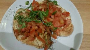 Bruchetta with tomatoes at Luna's Vegan Corner in Cardiff