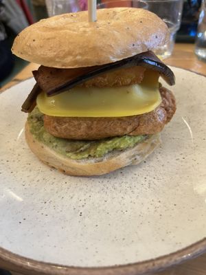 Vegan stack with aubergine bacon added   at Early Bird in Plymouth