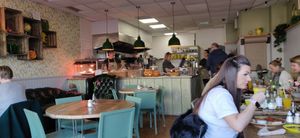 seating area and the kitchen at Early Bird in Plymouth