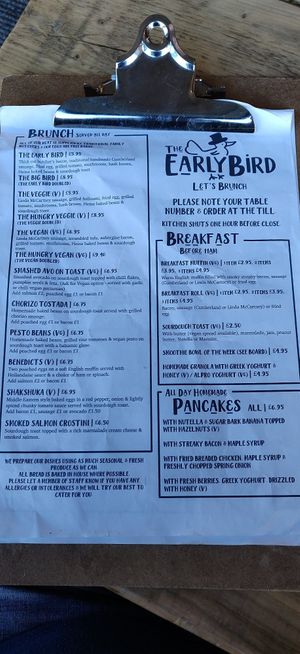 menu page 1 at Early Bird in Plymouth