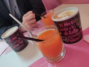 Almond cappuccino and orange juice at Babi Como in Como