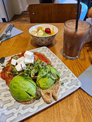 Avocado shakshuka with vegan feta at Lola's Bakery in North West London