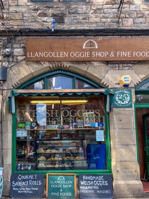 Shop front! Location right near the Llangollen bridge  at Llangollen Oggie Shop & Fine Foods in Llangollen