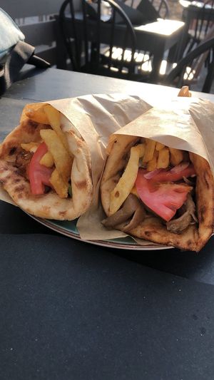 vegan gyros with mushrooms  at Allas Souvlaki & More in Paros