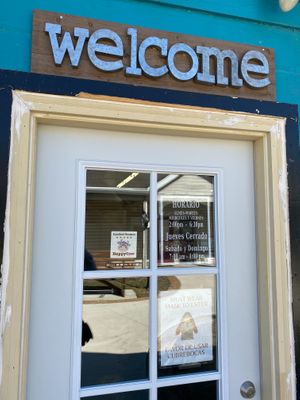 Welcome - HappyCow sticker to greet you! at Churros Tinoco in East Dundee
