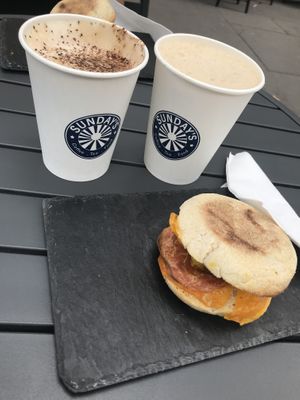 No egg and no bacon muffin with chaï and cappuccino  at Sunday's Coffee in Paris