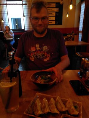 Classic vegan gyoza (down) and non-vegan gyoza dimstyle (also available as vegan option, but my bf didn't pick it) at Kokomo Noodle Club in Hamburg