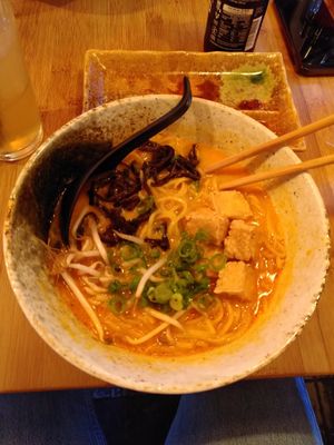 Miso Tokyo Chicken with fried tofu (vegan) at Kokomo Noodle Club in Hamburg