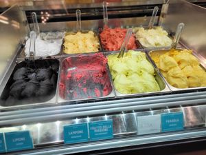 Eight sorbet flavours at Paradis - Mathallen in Oslo