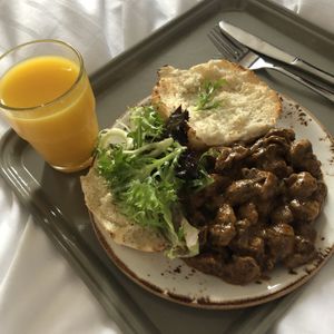 Breakfast vegan option toasted bun and salty mushrooms at Hotel Casa in Amsterdam