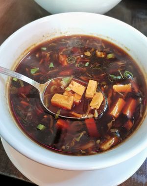 hot and sour tofu soup (vegan) at Lendav Taldrik in Tallinn