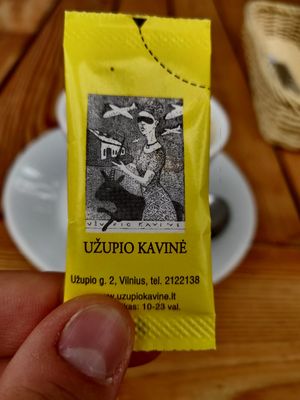 The brand of the place at Uzupio Kavine in Vilnius