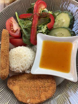 Vegan Schnitzel meal 14 euros .  at Uzupio Kavine in Vilnius