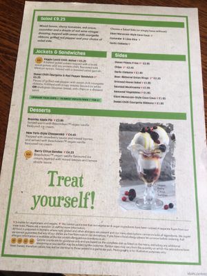 Vegan menu at The Palace Vaults in Caernarfon