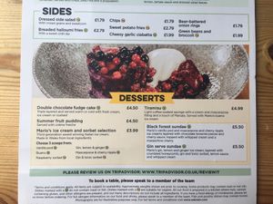 Sides and desserts at Harbour Inn in Solva