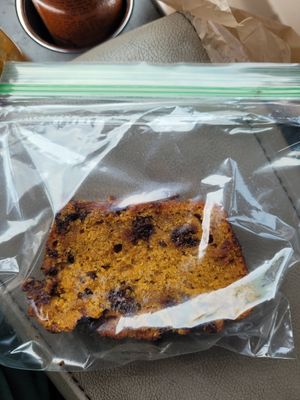Pumpkin Chocolate Chip Cake Loaf at Frannie's Vegan Cafe in Johnson City
