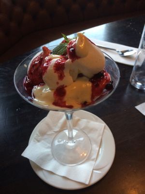 Vegan dessert - soya yogourt fruits and meringue  at JW's Brasserie in Westport