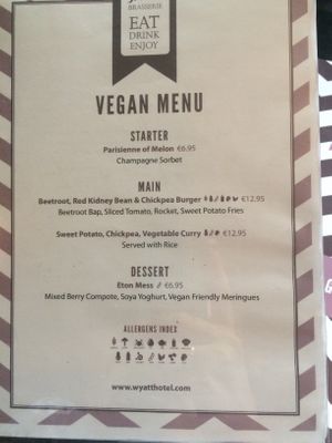 Vegan menu at JW's Brasserie in Westport