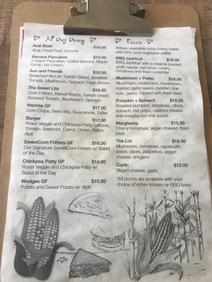 Menu 1 at SweetCorn in Sunshine Coast