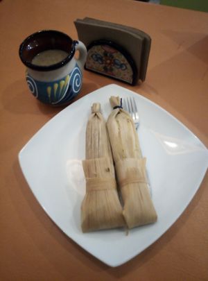Tamales y atole. at Veggicano Plant Based in Mexico City