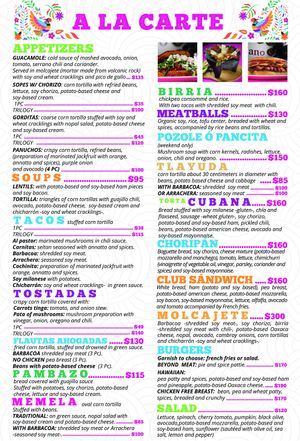 Menu at Veggicano Plant Based in Mexico City