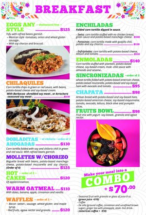 Menu at Veggicano Plant Based in Mexico City