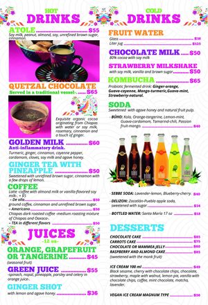 Menu at Veggicano Plant Based in Mexico City