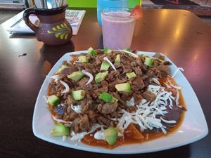 Chilaquiles at Veggicano Plant Based in Mexico City