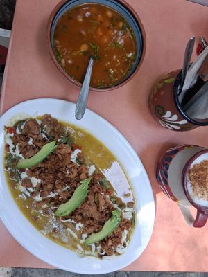 Barbacoa memela and consomé de birria at Veggicano Plant Based in Mexico City