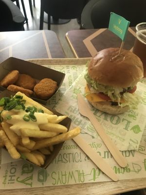 Cheeseburger, nuggets, and cheese fries. So yummy! at Vedang - green burger | Alexa in Berlin
