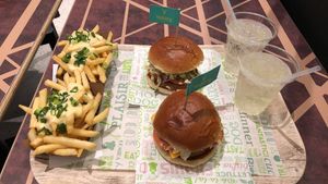 Cheeseburger and Hamburger with cheese fries  at Vedang - green burger | Alexa in Berlin