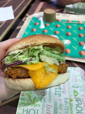 Side view of my chick burger with cheese  at Vedang - green burger | Alexa in Berlin