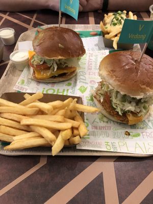 Chicken burger, cheese burger, cheesy chips! at Vedang - green burger | Alexa in Berlin