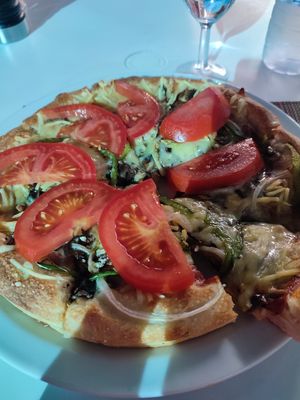 Vegan version of the vegetarian pizza. at Senhor Frog's in Albufeira
