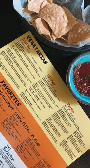 the vegetarian section of the menu  at Pepe's Cantina in Winter Park