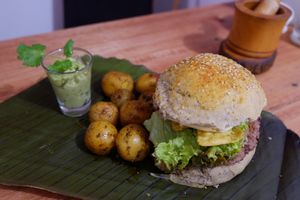 Vegan burger at Roots in Jardin