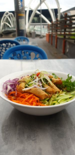 Vermicelli noodle with spring rolls at Thèm in Docklands