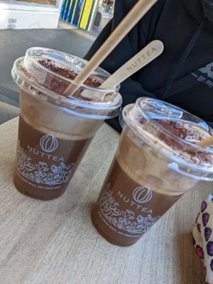 Warm mocha with chocolate nut cream. at NUTTEA Fitzroy in Fitzroy