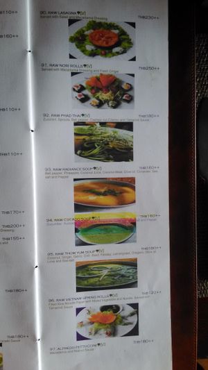 Menu. at Radiance Restaurant in Chiang Mai