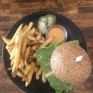 Beyond meat burger  at Petisco Vegano in New York City