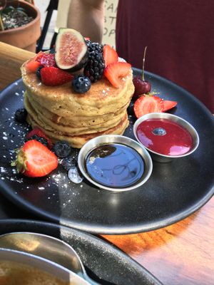 Berry oat pancakes  at Petisco Vegano in New York City