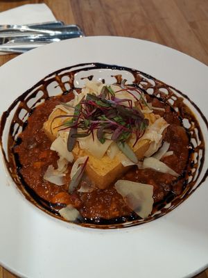 EGGPLANT + MIXED MUSHROOM RAGOUT at Watercourse Foods in Denver