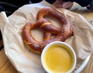 Pretzels with cheese at Watercourse Foods in Denver