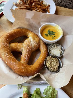 Excellent pretzel! Cheese is just like Mac and cheese, a little too much coconut for me at Watercourse Foods in Denver