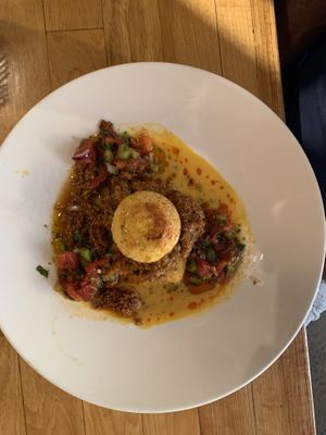 Chorizo and grits…excellent! at Watercourse Foods in Denver