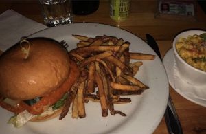 Buffalo Chikn Sandwich with Mac and Cheeze at Watercourse Foods in Denver