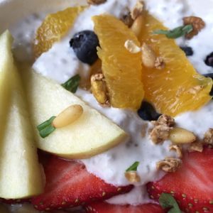 homemade coconut chia pudding (vegan) at Watercourse Foods in Denver