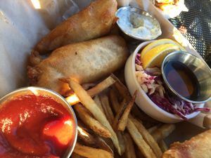 Tofish and chips at Watercourse Foods in Denver