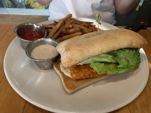 Buffalo tofu sandwich  at Watercourse Foods in Denver